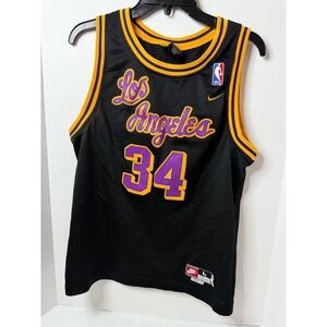 Nike‎ Los Angeles Lakers Shaquille ONeal 34 Basketball Jersey Black Gold Size YL
